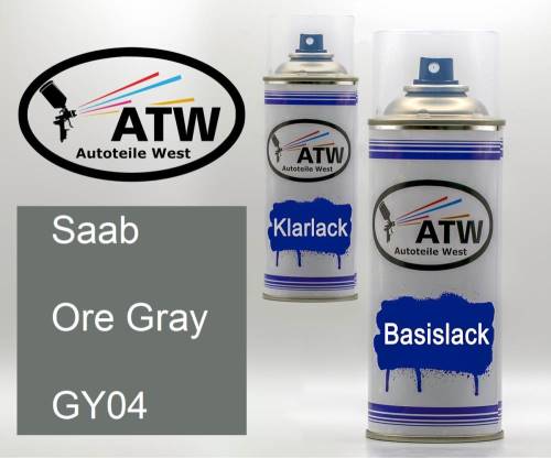 Saab, Ore Gray, GY04: 400ml Sprühdose + 400ml Klarlack - Set, von ATW Autoteile West.